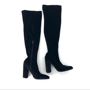 FRH Velvet Over The Knee Round Heel Boots